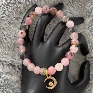 Mixed Pink Jade Moon Beaded Bracelet